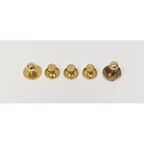 737 - Three 18ct gold studs with engraved circular terminals and another 18ct gold stud with ball terminal... 