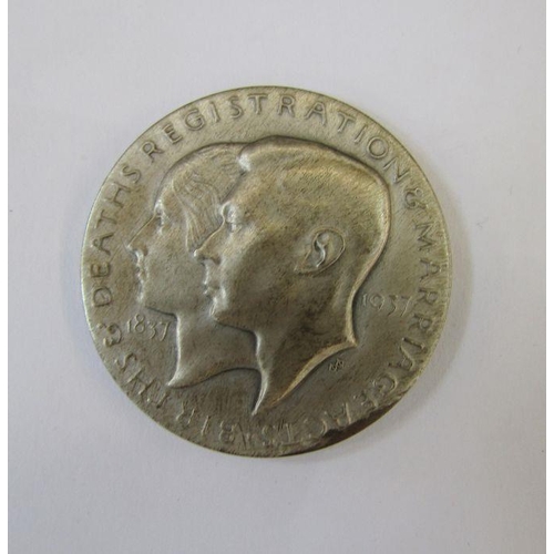 747 - withdrawn Medallion 1837 - 1937 conjoined busts of Victoria and George VI to commemorate Births, Dea... 