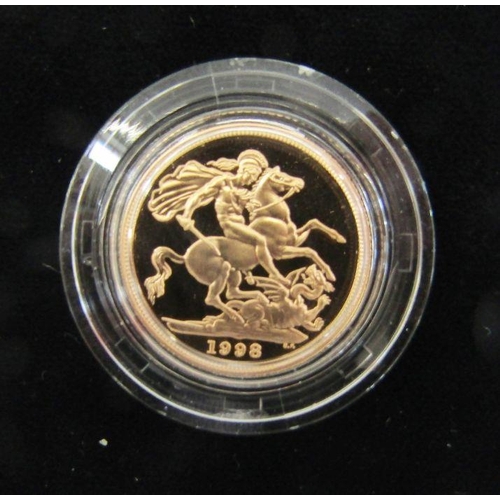 750 - Gold proof sovereign 1998, in Royal Mint box without certificate.