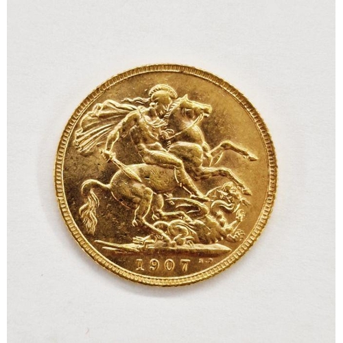 753E - George V (1910-1936), Sovereign 1907, bare head left, St George and the Dragon, date below