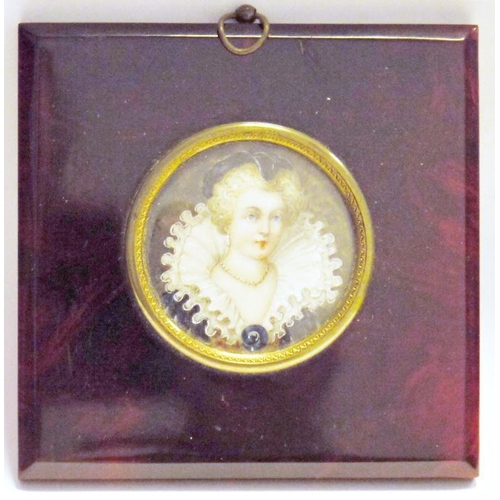 758 - Late 19th century portrait miniature on ivory, depicting an 18th century lady, circular, 4cm diamete... 