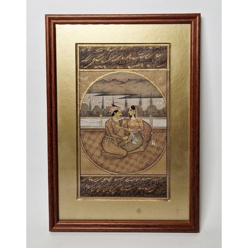 759 - 20th century Indian miniature painting
 Gouache and gilding on paper 
 Pair of lovers on terracing i... 