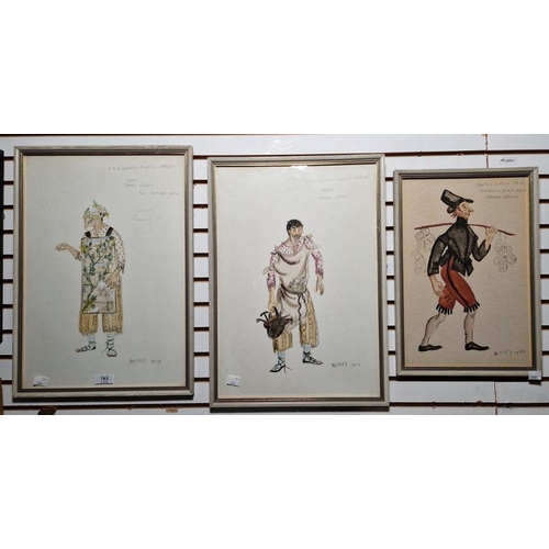 763 - Three theatrical watercolour drawing sketches by Motley (XX), each signed and dated in pencil lower ... 