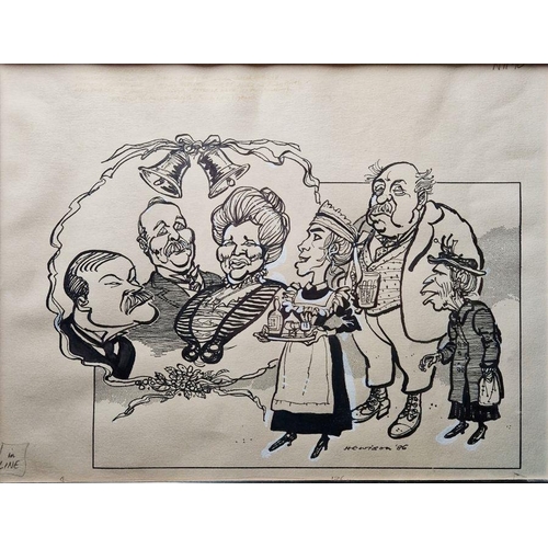 765 - William Coltman Hewison (1925-2002)
 Two ink theatrical cartoon sketches
 inscribed in pencil and wi... 