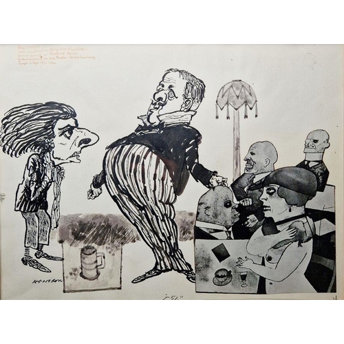 765 - William Coltman Hewison (1925-2002)
 Two ink theatrical cartoon sketches
 inscribed in pencil and wi... 