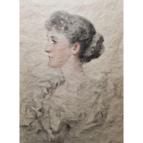 773 - F Graham (late 19th century) 
 Watercolour on paper
 Portrait of a lady, signed and dated 1895, 16cm... 