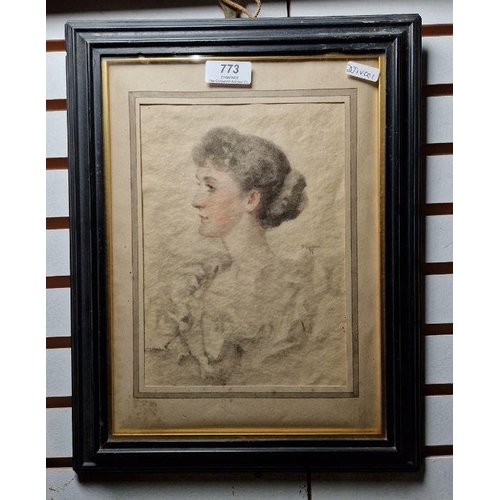 773 - F Graham (late 19th century) 
 Watercolour on paper
 Portrait of a lady, signed and dated 1895, 16cm... 