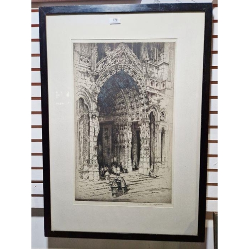 778 - Andrew Fairbairn Affleck (1874/5-1935/6) 
 Etching 
 Chartres Cathedral, signed in pencil lower righ... 