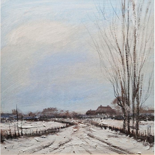 781A - Peter Hodson (21st century) 
 Oil on board
 Winter Landscape, probably Norfolk
 27.5cm x 27.5cm, fra... 