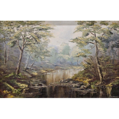 784 - B McCreadie (20th/21st Century)
 Two acrylics on canvas 
 Wooded river scenes, each signed lower rig... 