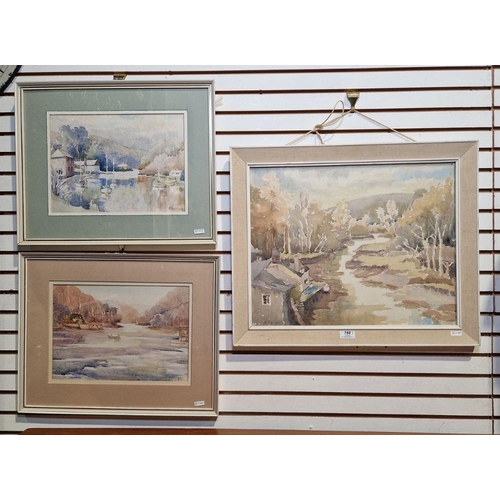 788 - Barbara Dangar (20th century) 
 Three watercolours on paper 
 Each painted with a river landscape, t... 