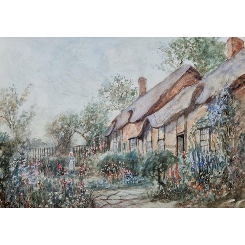 789 - Cyril Wood (20th century)  

Two watercolours on paper, Each depicting thatched cottages in gardens,... 