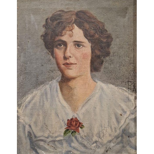 793 - Unattributed (Early 20th Century School)
 Oil on canvas 
 Edwardian portrait of lady wearing a red r... 