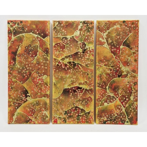 793A - Patrick Young (contemporary)
 Oil on canvas
 Triptych, abstract of leaves in autumnal colours and go... 