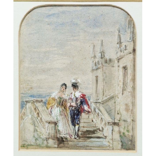 798A - David Cox, JR. (1809-1885)
 Watercolour and pencil
 Romantic figures on a stairway, signed lower lef... 