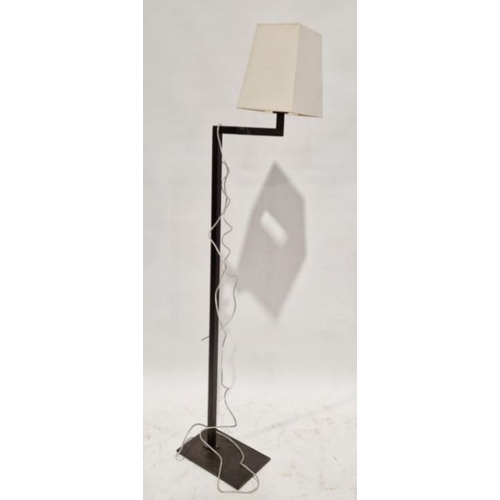 239 - Pair mottled Lastrea glass and white metal table lamps and the grey canvas fabric shades and a stand... 