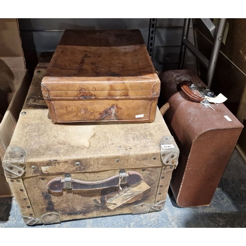 1321 - Vintage canvas-bound travel trunk, a leather suitcase and a vintage Imperial Good Companion typewrit... 