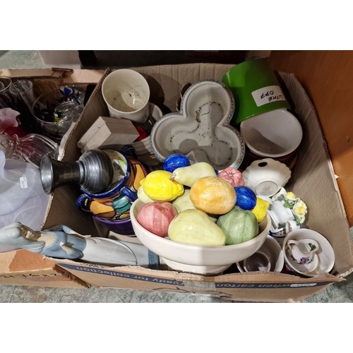 1323 - Two boxes of assorted china and glassware to include Royal Doulton 'Autumns Glory' part tea set incl... 