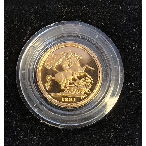 753D - Elizabeth II (1952-2022), proof half sovereign, 1991, St George and dragon, date below. In original ... 