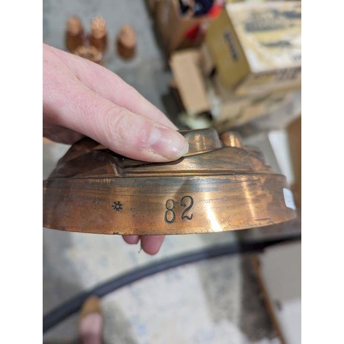 121 - Collection of late 19th/early 20th century copper jelly moulds including three marked for Colley abo... 