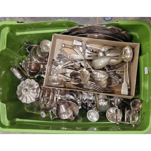 281 - Extensive collection of silver-plated wares to include toastracks, trays, flatware, etc (1 box)