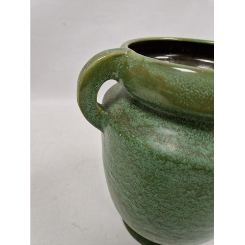 39 - C H Brannam Pottery Barum Ware green-ground two-handled oviform vase, early 20th century, incised CH... 