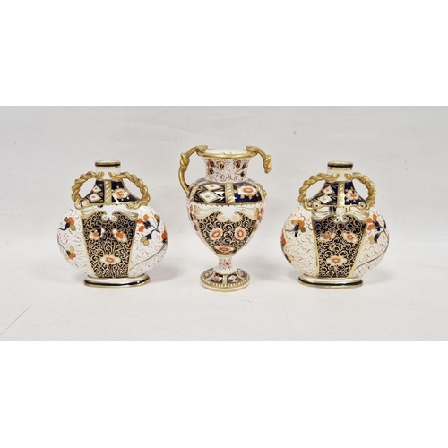 4 - Davenport Longport Imari-pattern garniture of three vases, mid 19th century, printed iron red marks,... 