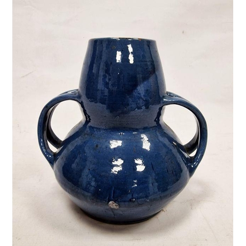 40 - C H Brannam Pottery Barum Ware Arts and Crafts blue-ground two-handled vase retailed by Liberty & Co... 