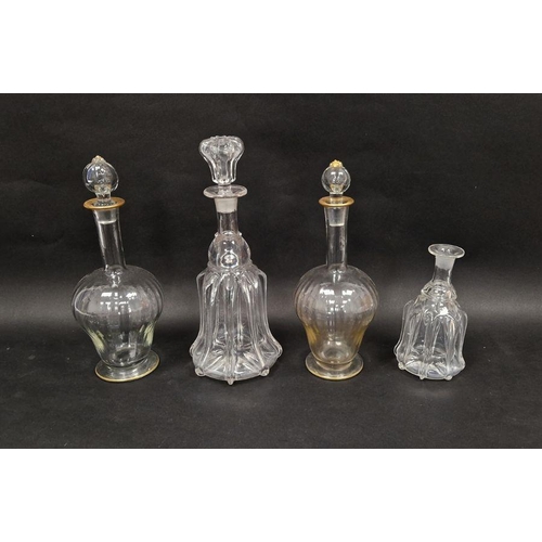 58 - Pair early 20th century fluted decanters and stoppers, with gilt rims in the Salviatti style, 31cm h... 