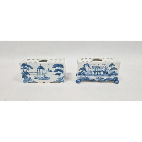 7 - Two Isis pottery (Oxford) blue and white flower bricks in the 18th century Delft-style, each of rect... 