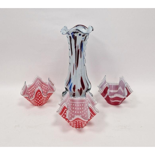 72 - Murano spatter glass vase, with rigaree 30cm high and three Chance Brother handkerchief vases (4)