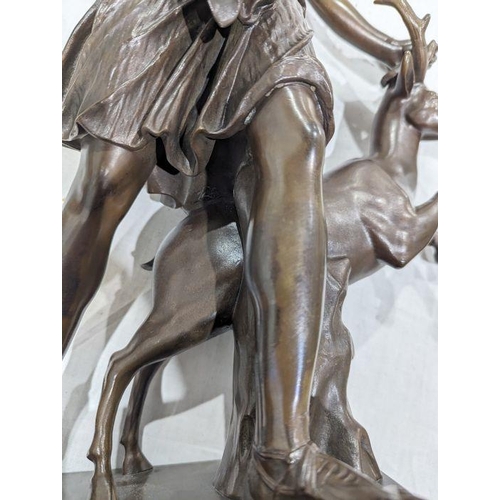 91 - Diana of Versailles, after Ferdinand Barbedienne (1810-1892) patinated bronze, beside a stag, stampe... 