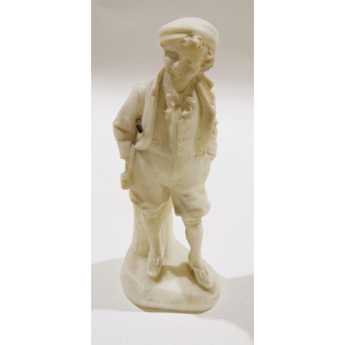 106 - Carved marble figure of an urchin holding stick under his arm, 37cm high