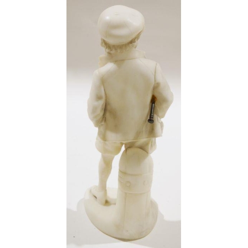 106 - Carved marble figure of an urchin holding stick under his arm, 37cm high