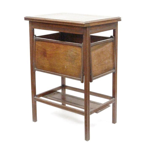 152a - Edwardian oak metamorphic side table with revolving and unfolding top and four pull-down shelves, ci... 