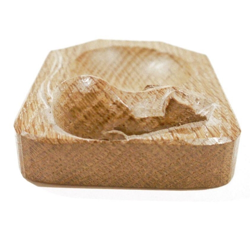 155 - Robert Thompson 'Mouseman' carved oak ashtray of canted rectangular form carved with a signature mou... 