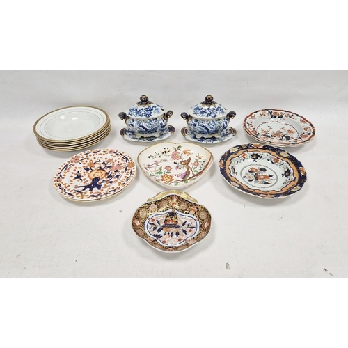 22 - Pair of Staffordshire Ironstone china small vegetable tureens, 19.5cm wide, covers and stands, circa... 