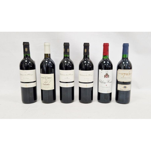 238 - Six bottles of red wine including Chateau Musar 1999 Gastoin Hochar, three bottles Chateau des Monge... 