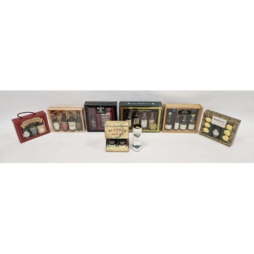 268 - Seven miniature gift box sets to include four brandy bottle set, Irish whiskeys, ports, etc and a mi... 