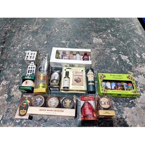 270A - Two boxes of spirit and liqueur gift sets in miniature and smaller sizes, with individual tubed whis... 