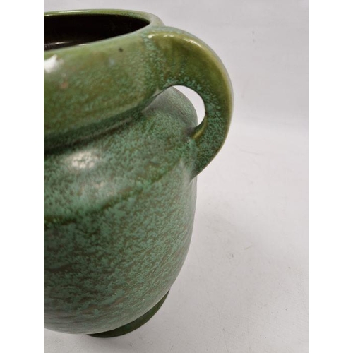 39 - C H Brannam Pottery Barum Ware green-ground two-handled oviform vase, early 20th century, incised CH... 