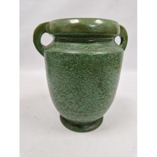 39 - C H Brannam Pottery Barum Ware green-ground two-handled oviform vase, early 20th century, incised CH... 