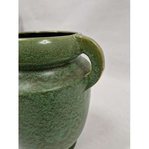 39 - C H Brannam Pottery Barum Ware green-ground two-handled oviform vase, early 20th century, incised CH... 