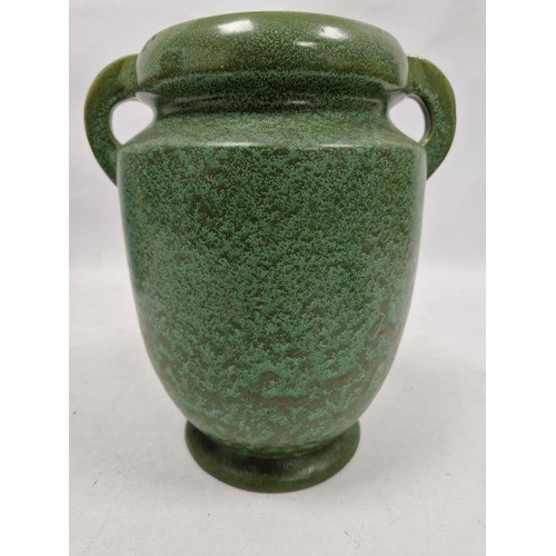 39 - C H Brannam Pottery Barum Ware green-ground two-handled oviform vase, early 20th century, incised CH... 