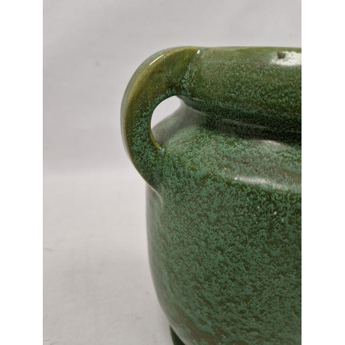 39 - C H Brannam Pottery Barum Ware green-ground two-handled oviform vase, early 20th century, incised CH... 