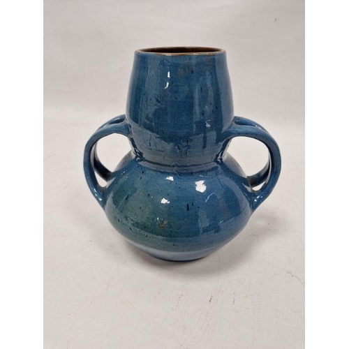 40 - C H Brannam Pottery Barum Ware Arts and Crafts blue-ground two-handled vase retailed by Liberty & Co... 