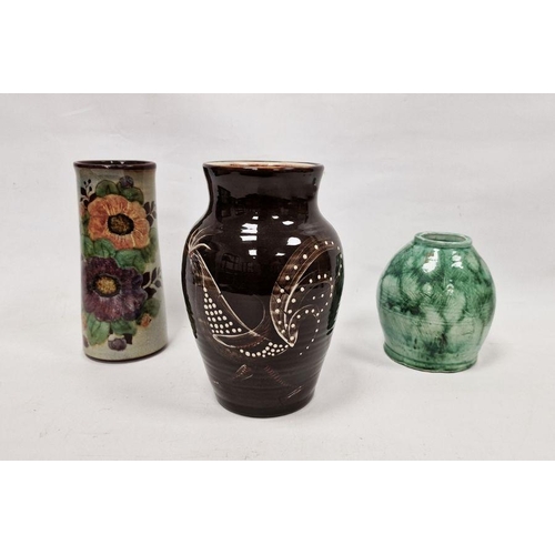 41 - Ashley Holland studio pottery brown glazed oviform vase, a Chelsea pottery vase and an Art Pottery s... 