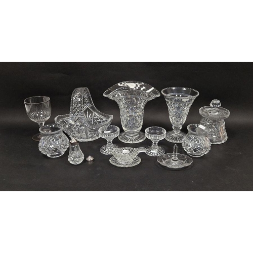 60 - Collection of cut impress moulded 20th century glass including a flower vase with cut rim, compresse... 