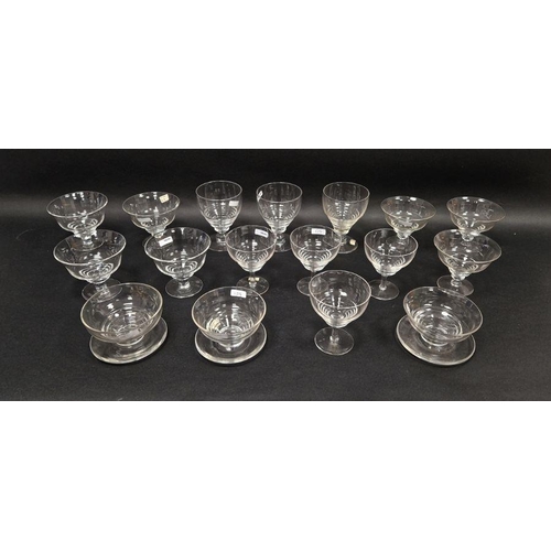 62 - Assembled Stuart ribbed glass part table service, circa 1930, etched registration marks, comprising:... 