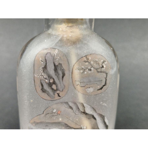 80 - Four Chinese snuff-bottles and stoppers, comprising: a reverse glass painted snuff-bottle decorated ... 